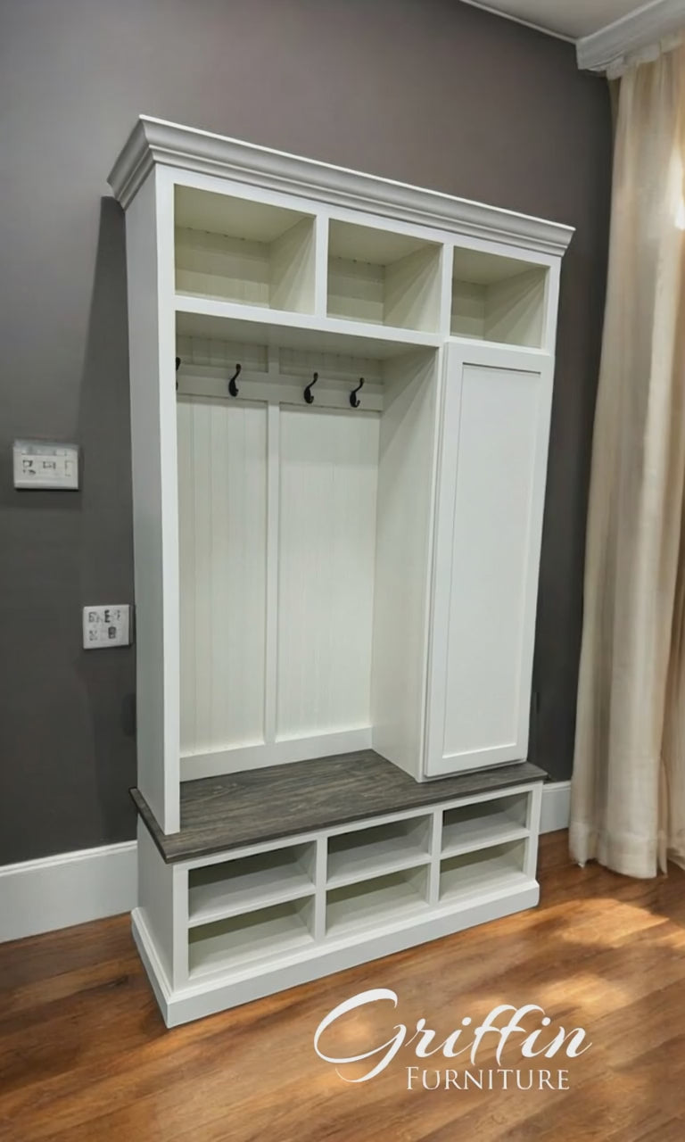 Fort Myers Entryway Shoe Storage Bench | Coat Rack | Hall Tree (3-section).