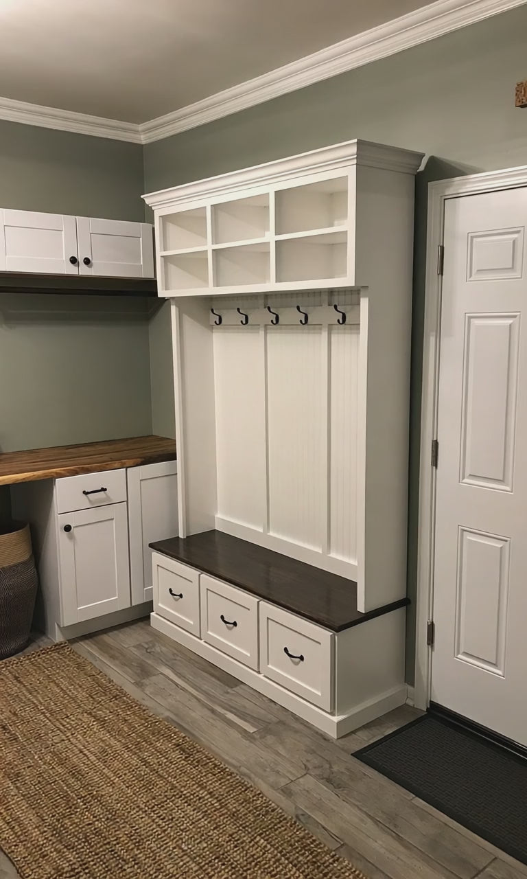 Branson Shoe Rack | Entryway bench | Shoe Storage Bench | Hall Tree | Mudroom locker (3-section).