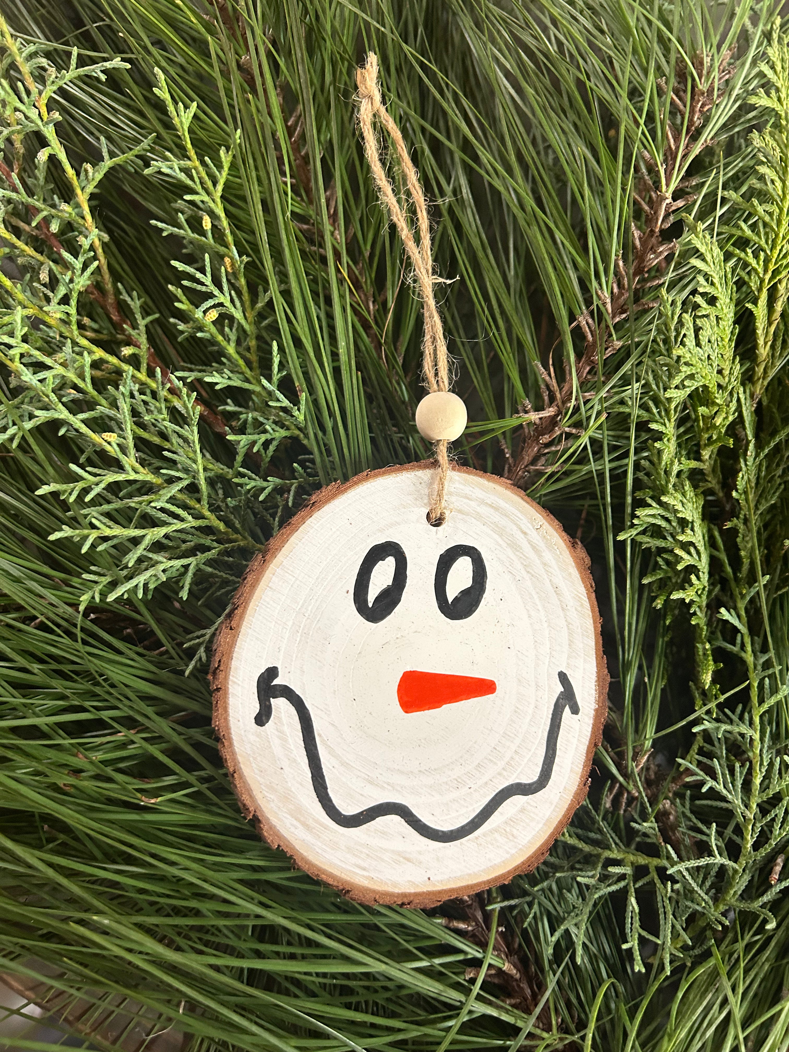 Rustic wood slice ornaments hand painted.