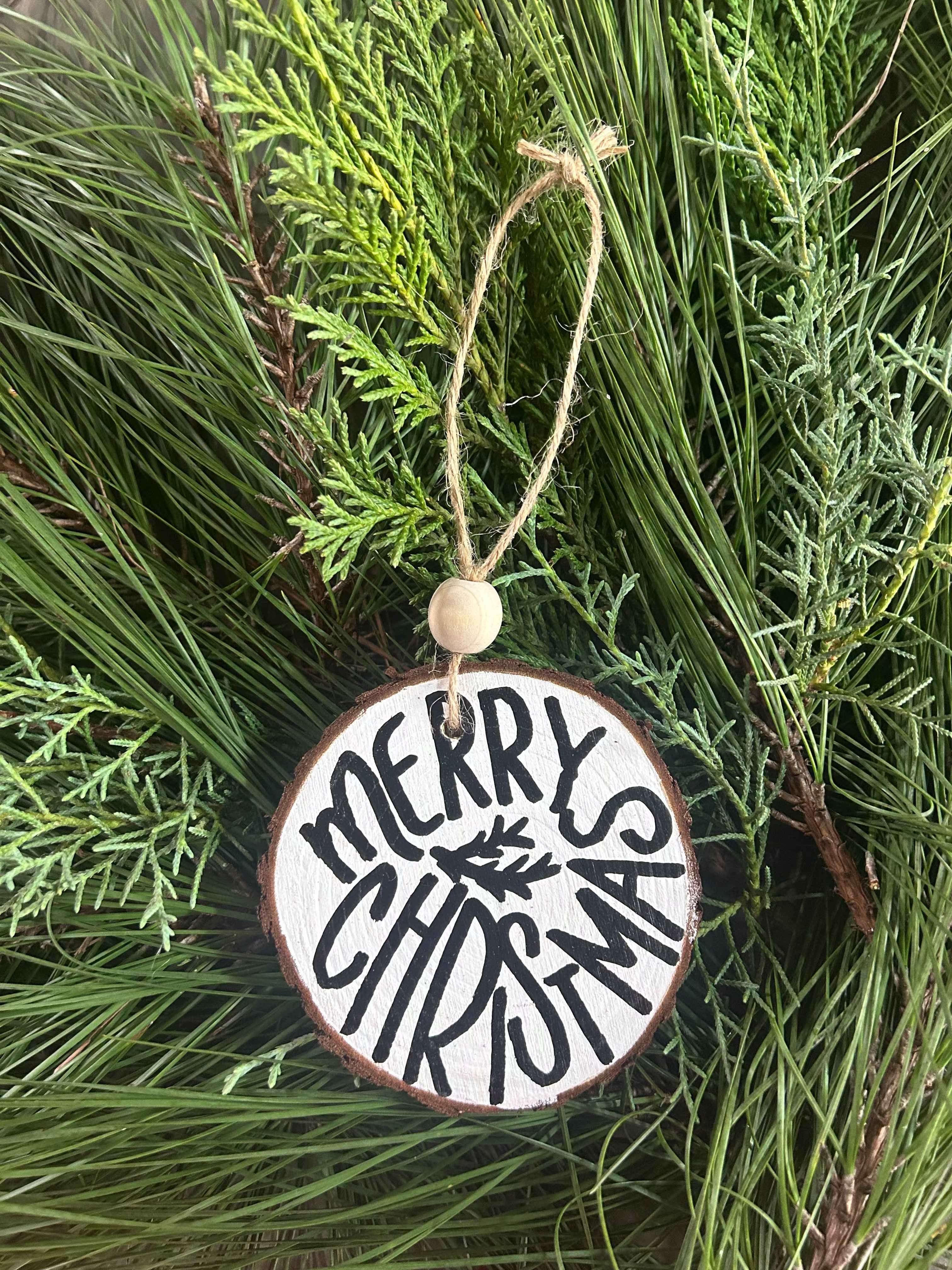 Hand-Painted Rustic Wood Ornaments – Natural Tree Decor for Christmas, Weddings & Gifts