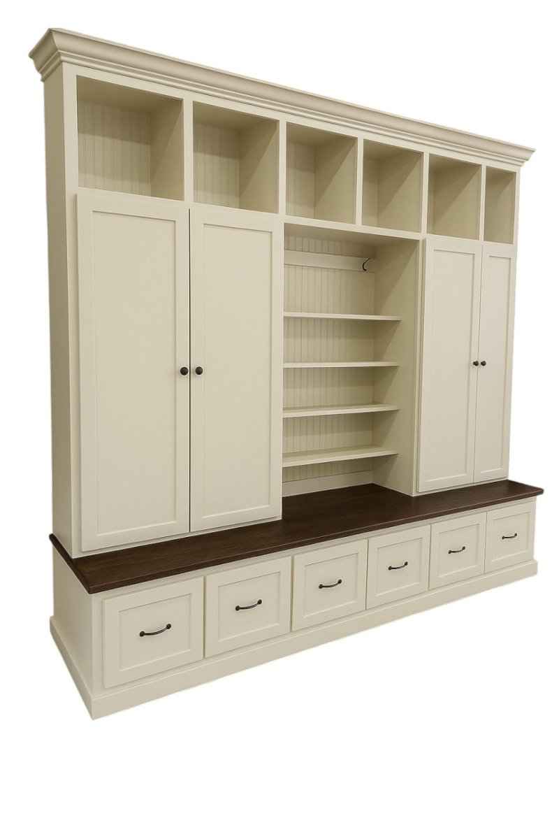 Tennessee Hall Tree with Bench, Cubbies & Coat Hooks | Handcrafted Wood Mudroom Organizer