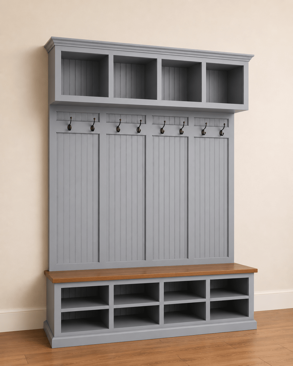 Yale Mudroom Locker Bench with Shoe Storage & Coat Rack – Custom Solid Wood Hall Tree