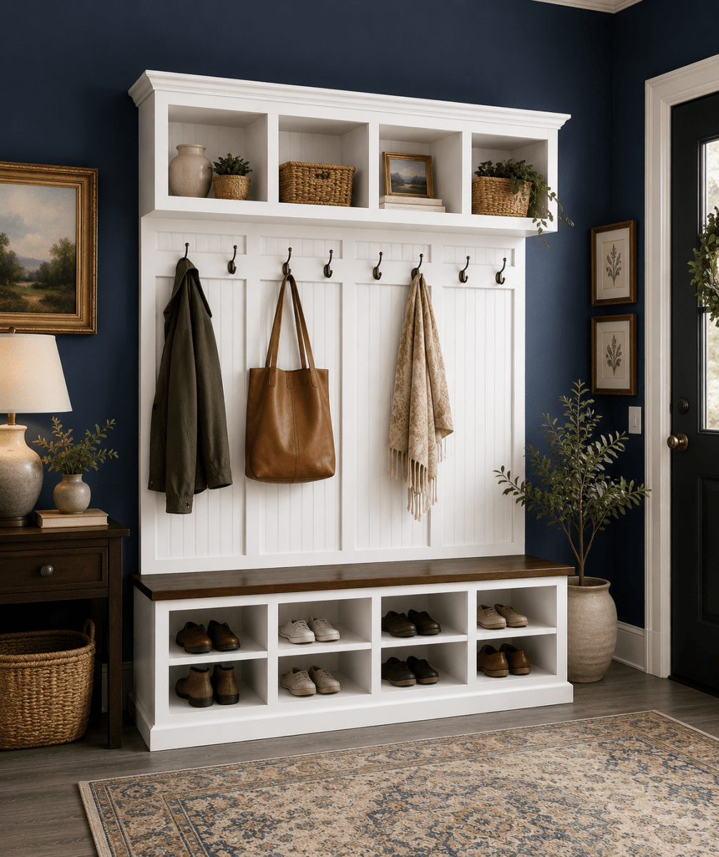 Yale Mudroom Locker Bench with Shoe Storage & Coat Rack – Custom Solid Wood Hall Tree