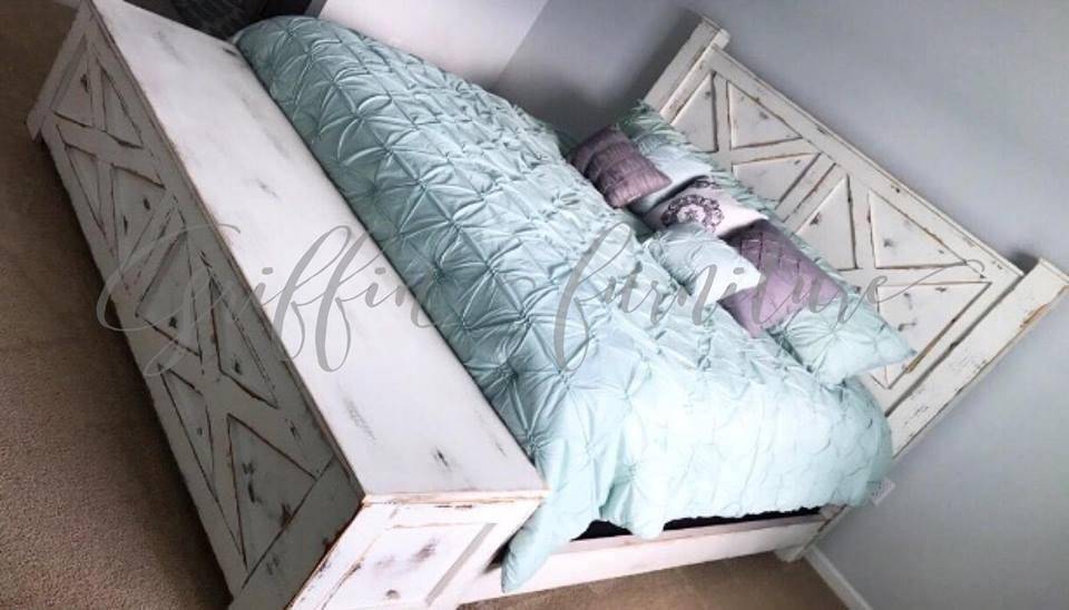 Yulee Barn Door Style Storage Bed Frame | King & Queen Sizes | Rustic Wood Platform Bed with Drawers
