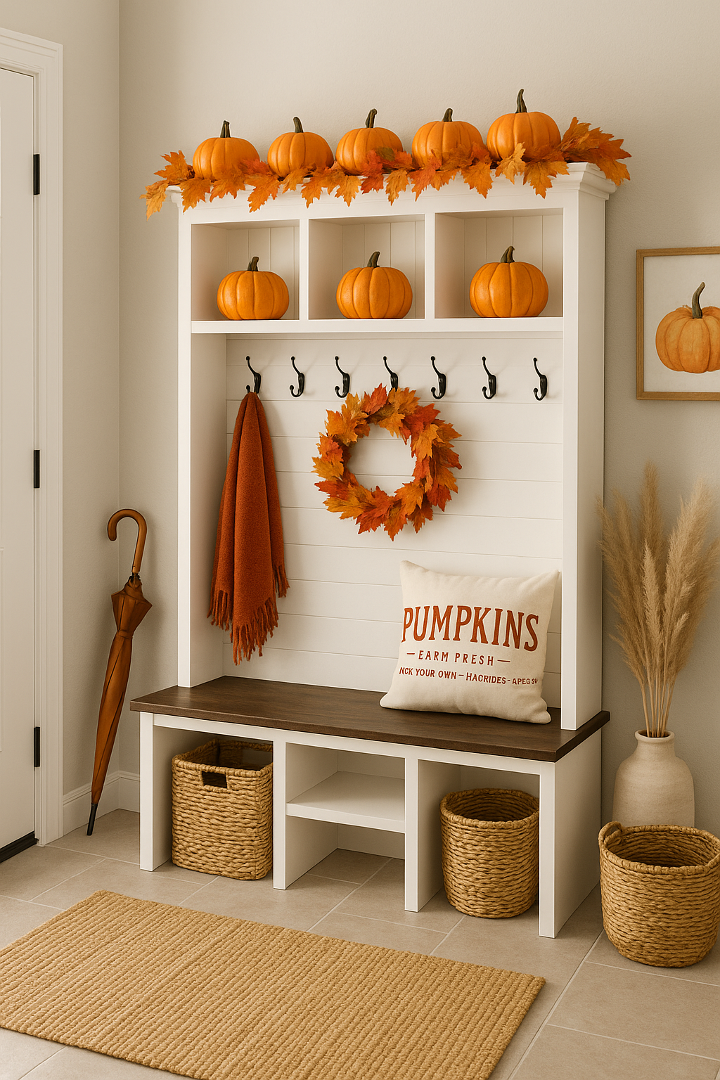 Bluffton Hall Tree with Shoe Storage Bench | Entryway Organizer | Mudroom Furniture & Wall-Mount Coat Rack Cabinet