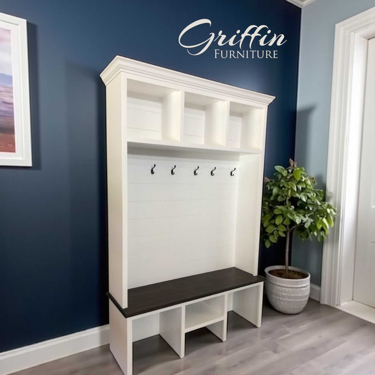 Bluffton Hall Tree with Shoe Storage Bench | Entryway Organizer | Mudroom Furniture & Wall-Mount Coat Rack Cabinet