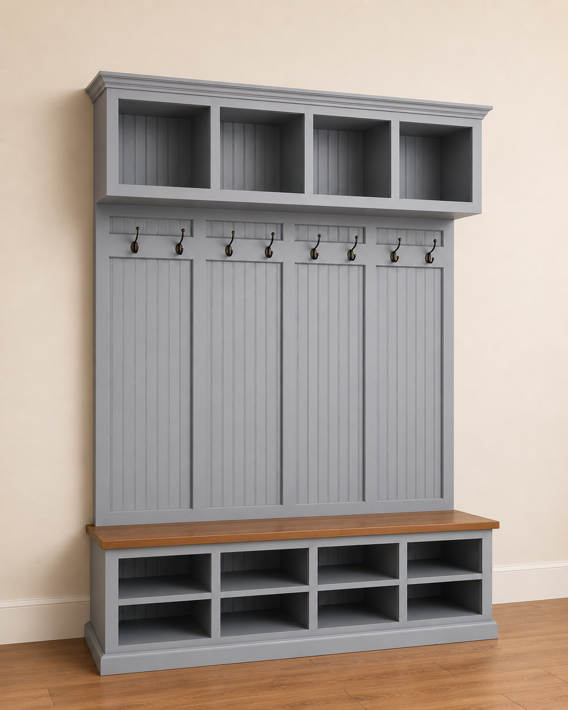 Yale Mudroom Locker Bench with Shoe Storage & Coat Rack – Custom Solid Wood Hall Tree - Griffin Furniture