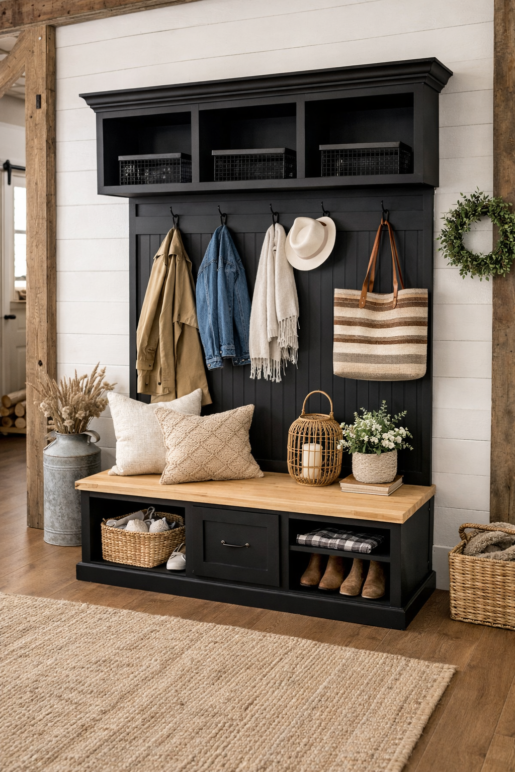 Birmingham Entryway Shoe Storage Bench with Coat Rack | Hall Tree & Mudroom Bench – Custom Wood Furniture - Griffin Furniture