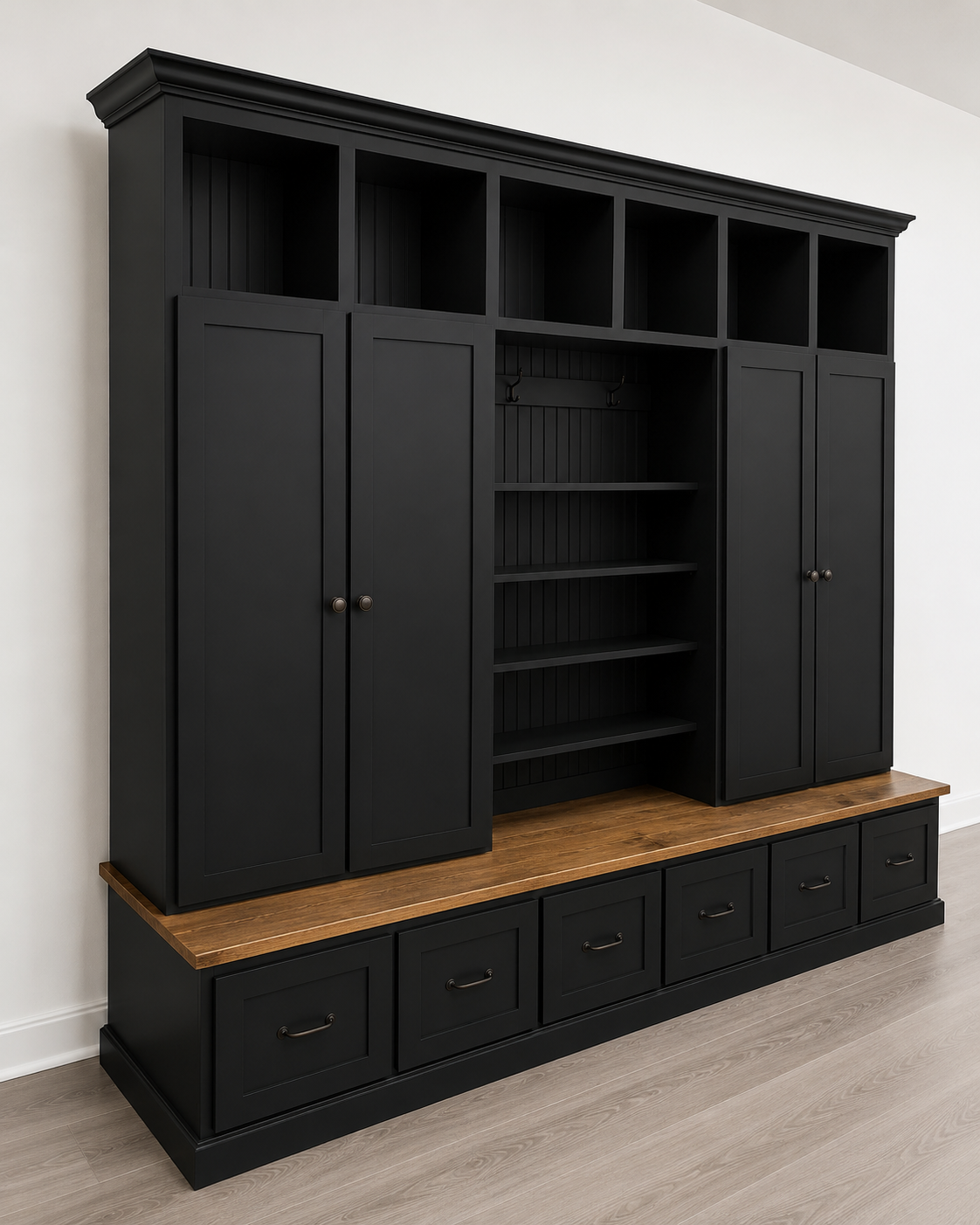 Tennessee Hall Tree with Shoe Storage – Wood Mudroom Locker with Shoe Storage & Coat Rack