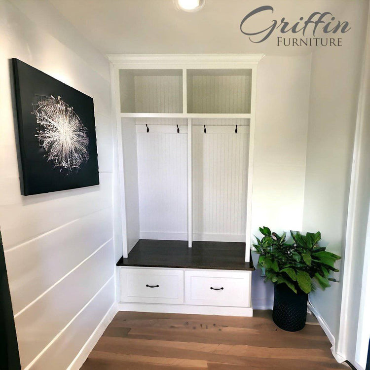 MERRICK 2-section locker storage bench with drawers - Griffin Furniture