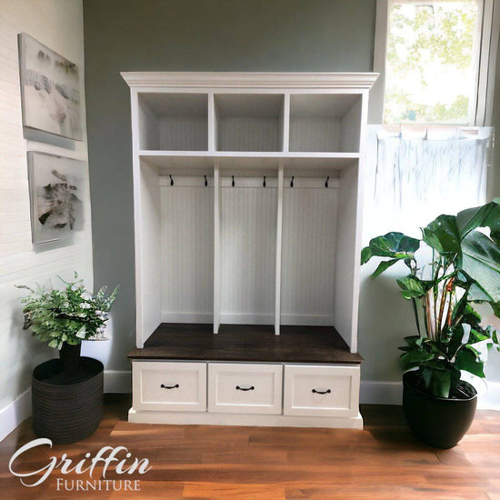 MERRICK 3-section locker hall tree with drawers - Griffin Furniture
