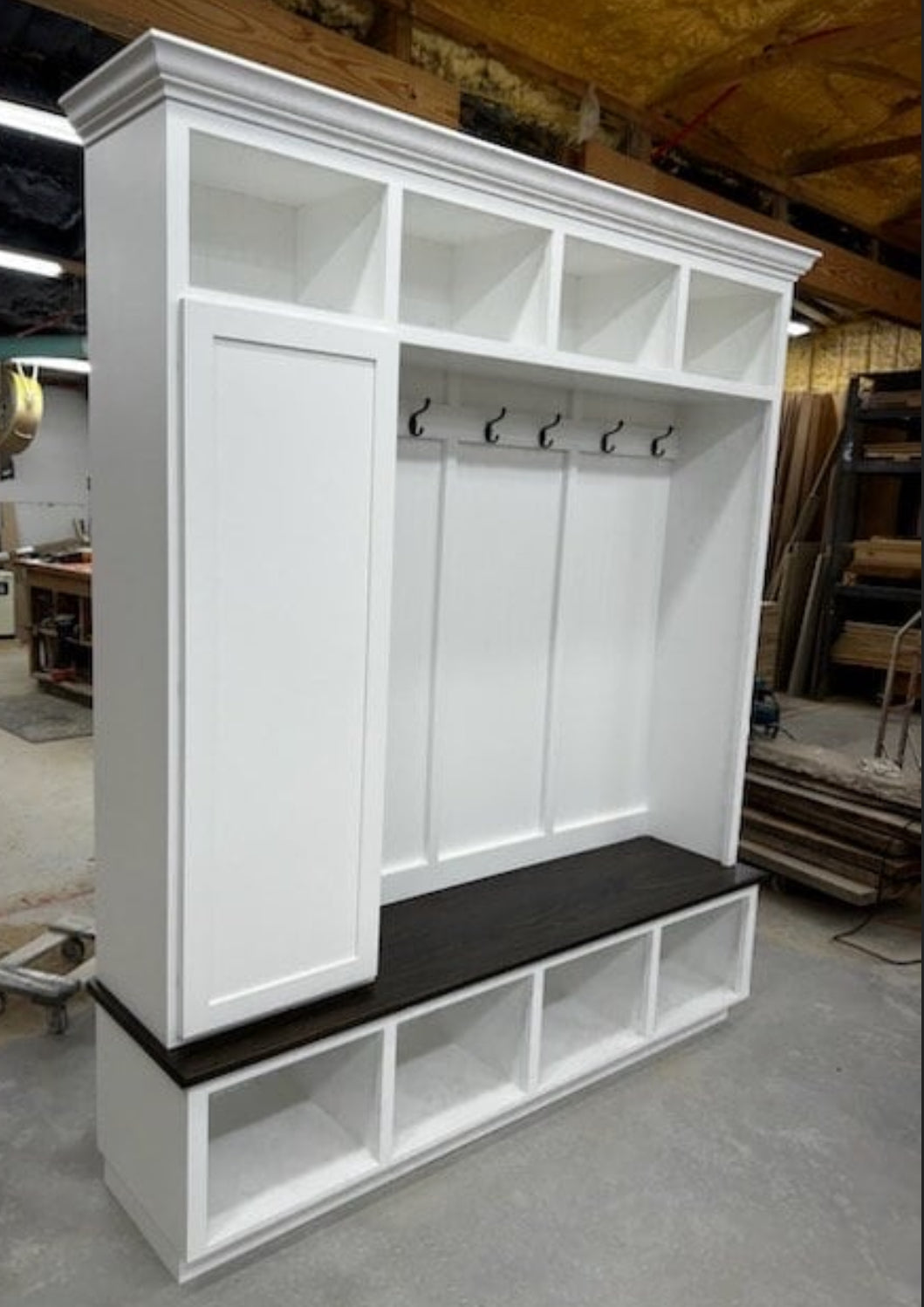 Dallas Hall Tree Bench with Coat Rack | 4-Section Mudroom Storage Solution | Custom Mudroom Furniture