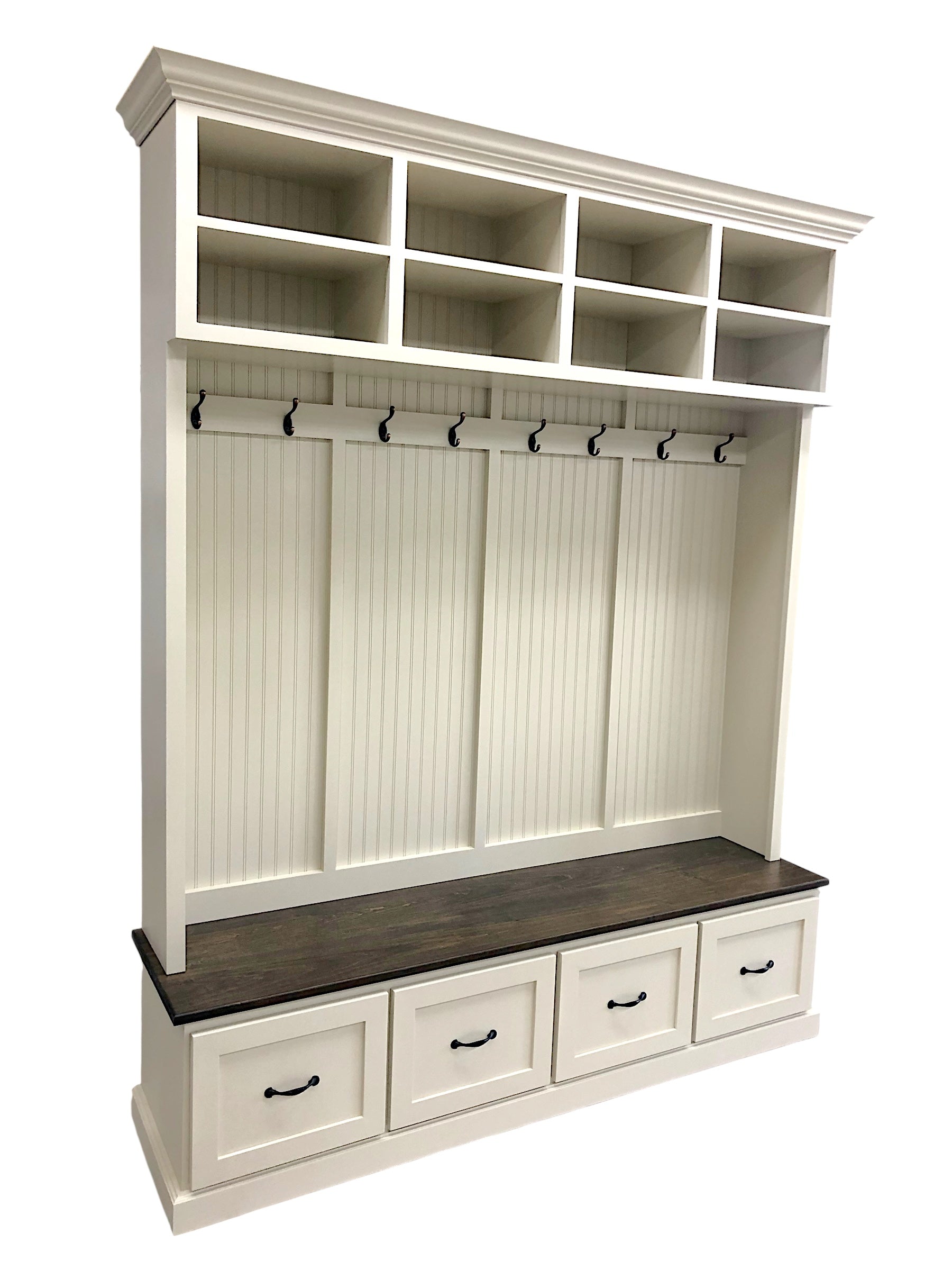 Branson Entryway Storage Bench with Coat Rack | 4-Section Hall Tree for Mudroom Organization | Custom Entryway Furniture