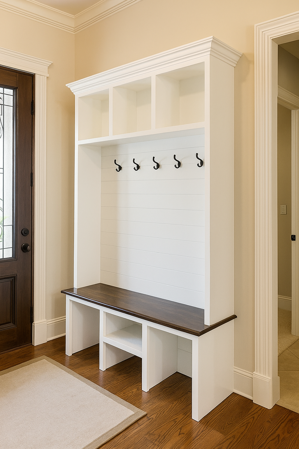 Bluffton Hall Tree with Shoe Storage Bench | Entryway Organizer | Mudroom Furniture & Wall-Mount Coat Rack Cabinet