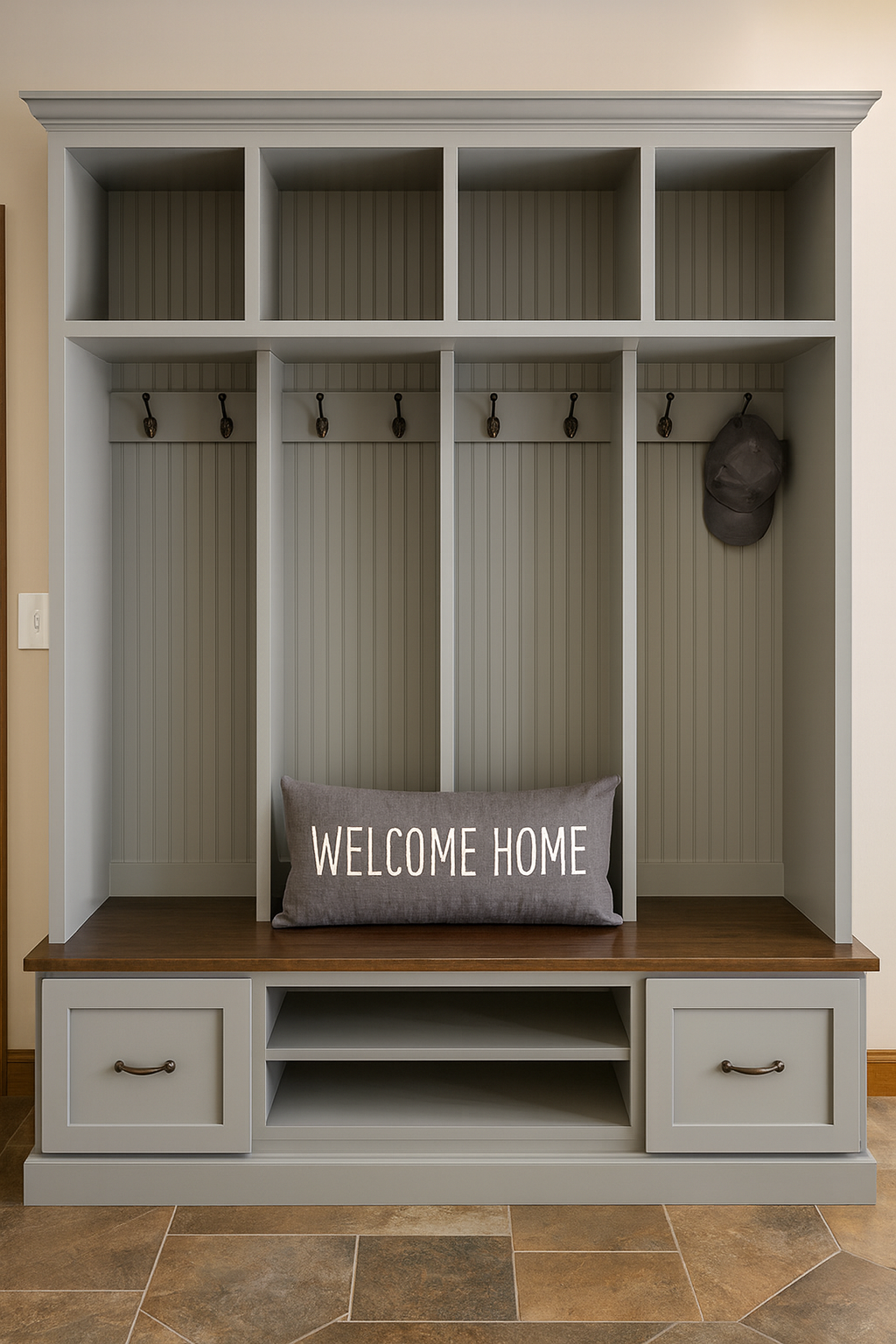 Merrick 4-Section Mudroom Locker – Stylish Entryway Storage & Organization Solution | Custom Wood Hall Tree with Cubbies & Hooks