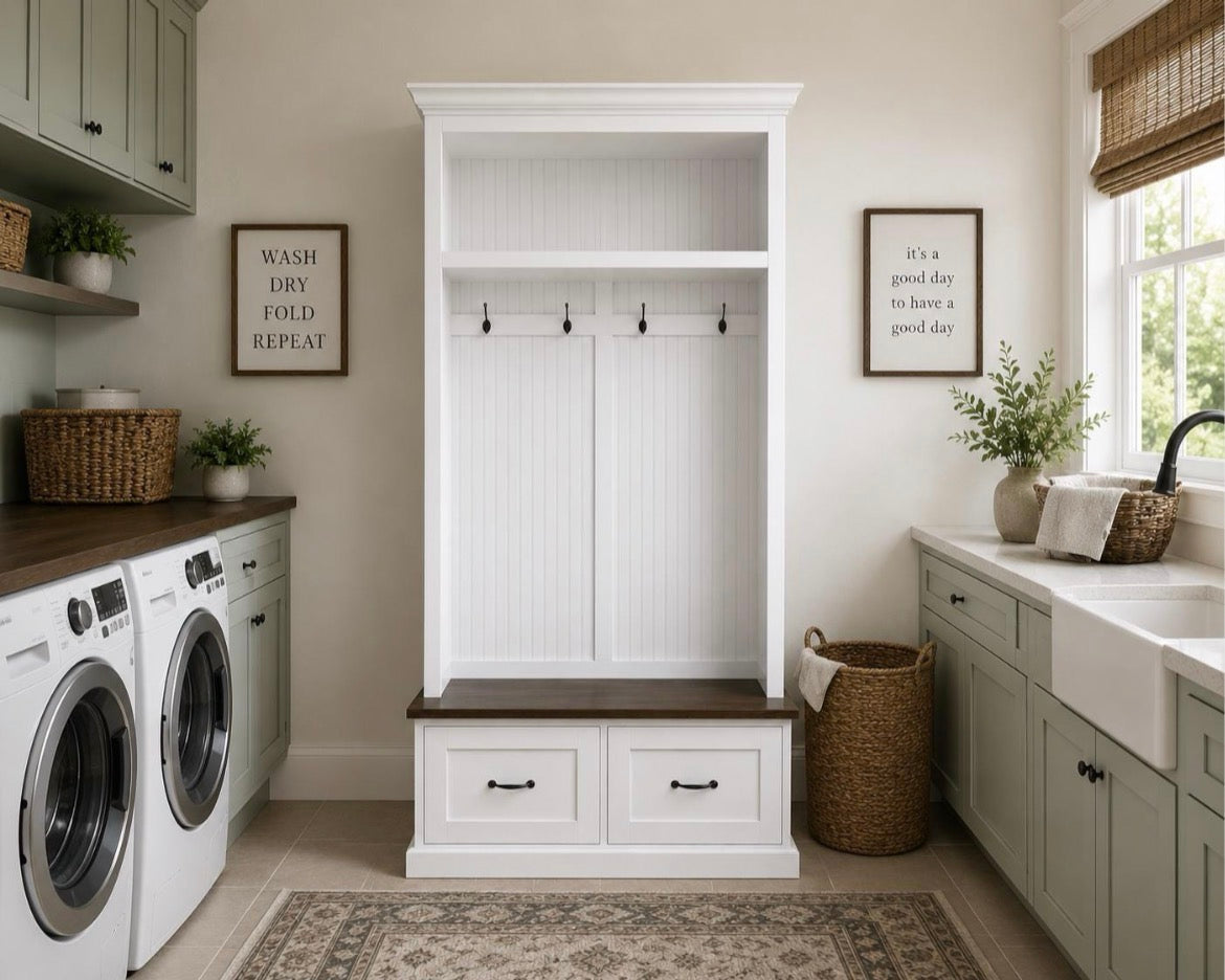 Nashville Customizable Mudroom Coat Rack with Bench & Storage Drawers - Griffin Furniture