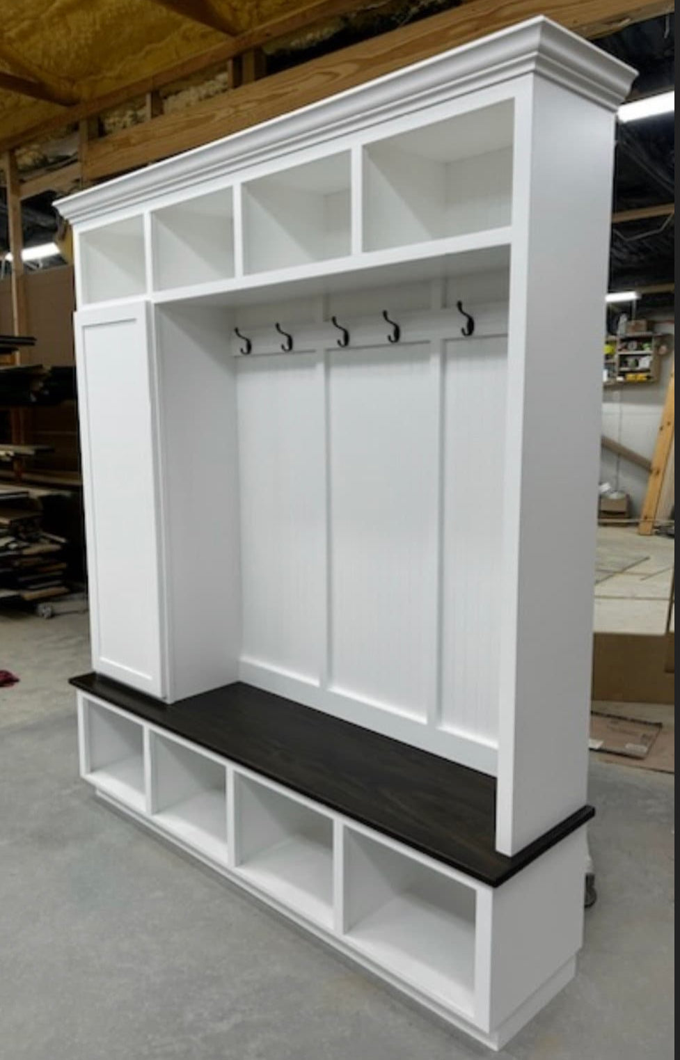 Dallas Hall Tree Bench with Coat Rack | 4-Section Mudroom Storage Solution | Custom Mudroom Furniture