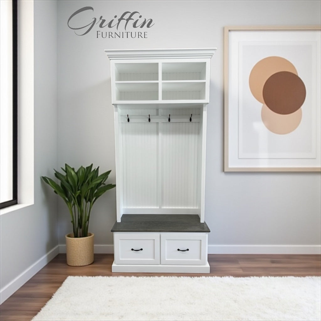 Branson Hall Tree Entryway Bench with Shoe Rack & Mudroom Storage | 2-Section Coat Organizer