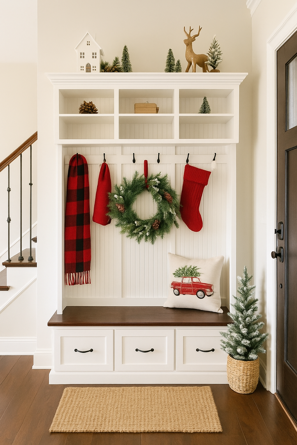 Branson Entryway Bench with Shoe Storage | 3-Section Mudroom Bench, Hall Tree & Wall-Mount Coat Rack – Custom Wood Furniture