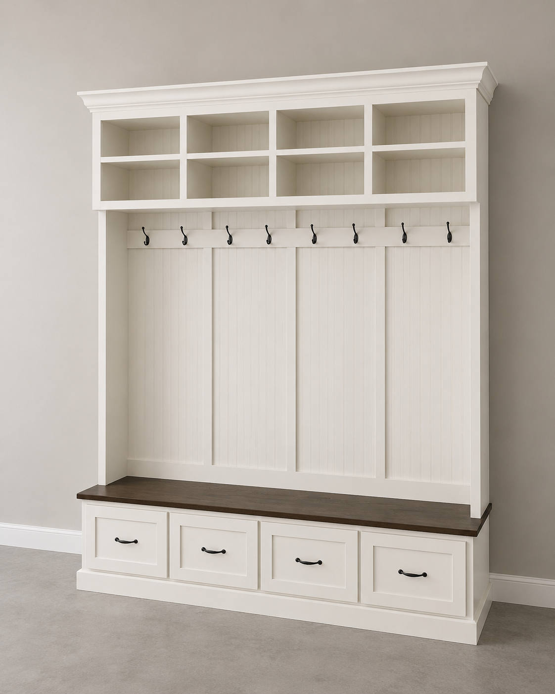 Branson Entryway Storage Bench with Coat Rack | 4-Section Hall Tree for Mudroom Organization | Custom Entryway Furniture - Griffin Furniture