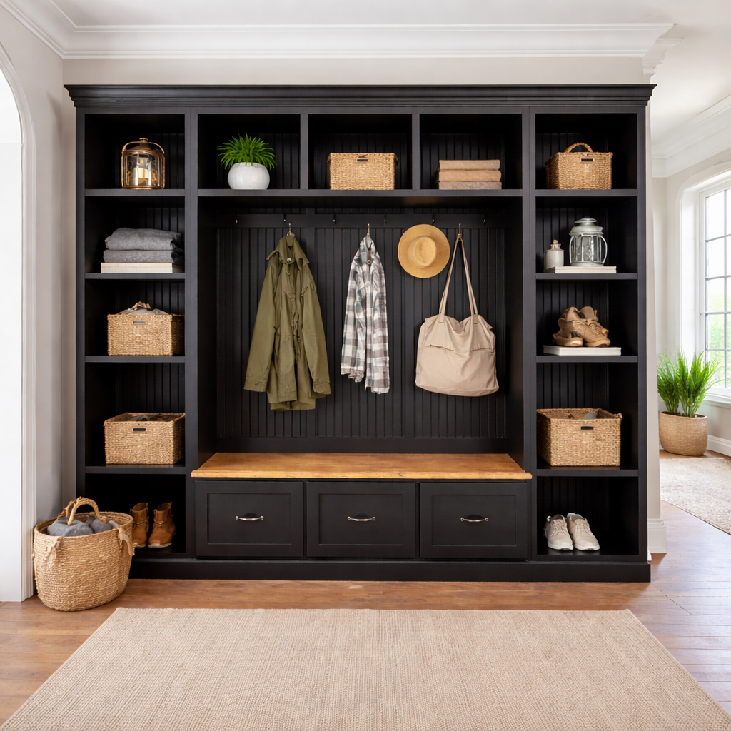 Atlanta Entryway Shoe Storage Bench | Standing Coat Rack | Entryway Furniture | Shoe Cabinet | Mudroom Bench | Hall Tree - Griffin Furniture