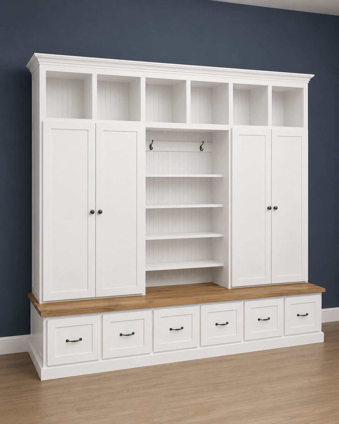 Tennessee Hall Tree with Shoe Storage – Wood Mudroom Locker with Shoe Storage & Coat Rack
