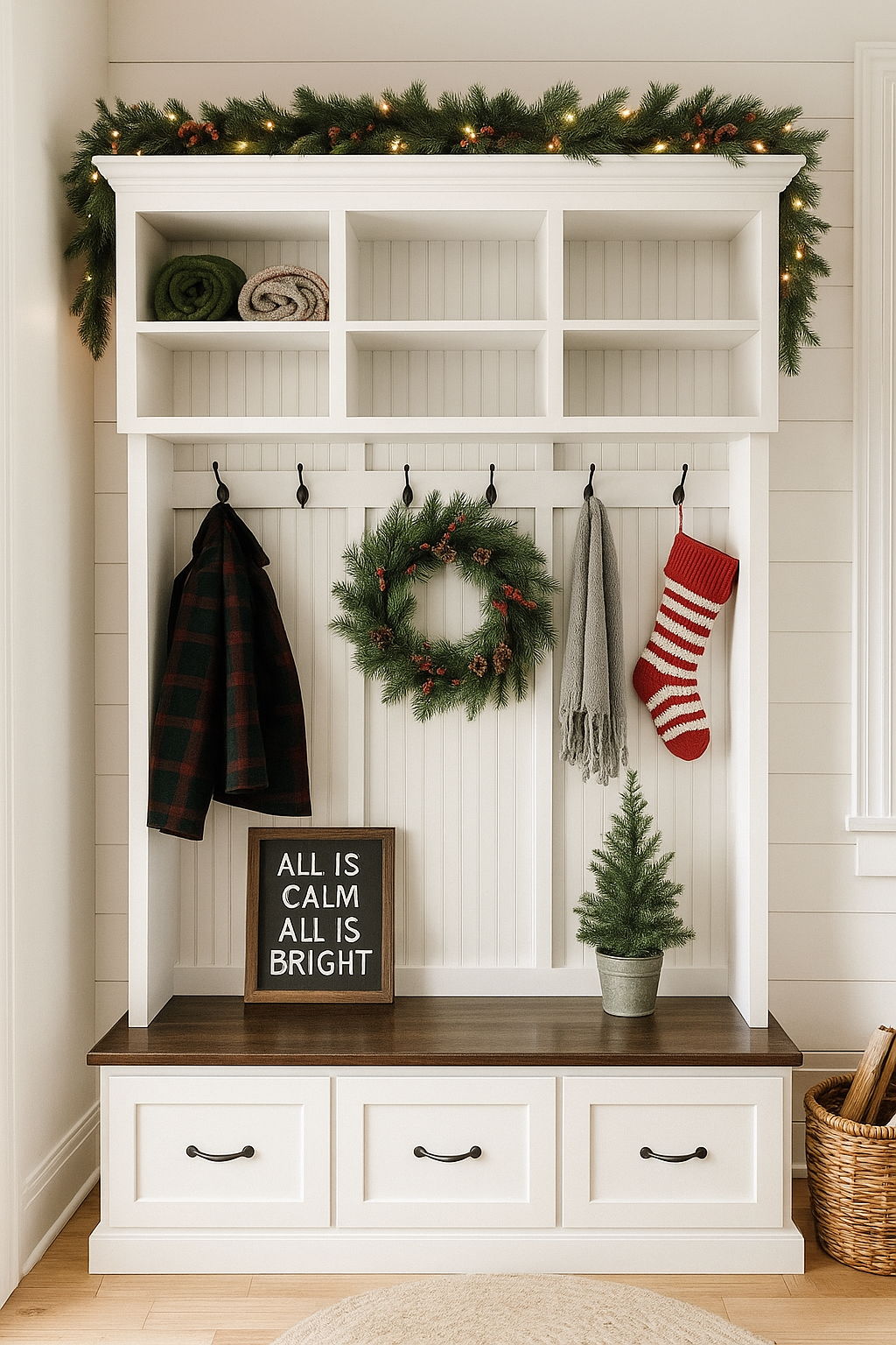 Branson Entryway Bench with Shoe Storage | 3-Section Mudroom Bench, Hall Tree & Wall-Mount Coat Rack – Custom Wood Furniture