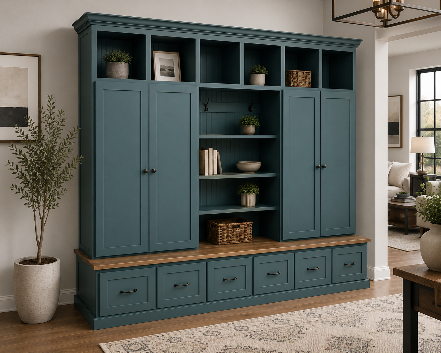 Tennessee Hall Tree with Shoe Storage – Wood Mudroom Locker with Shoe Storage & Coat Rack