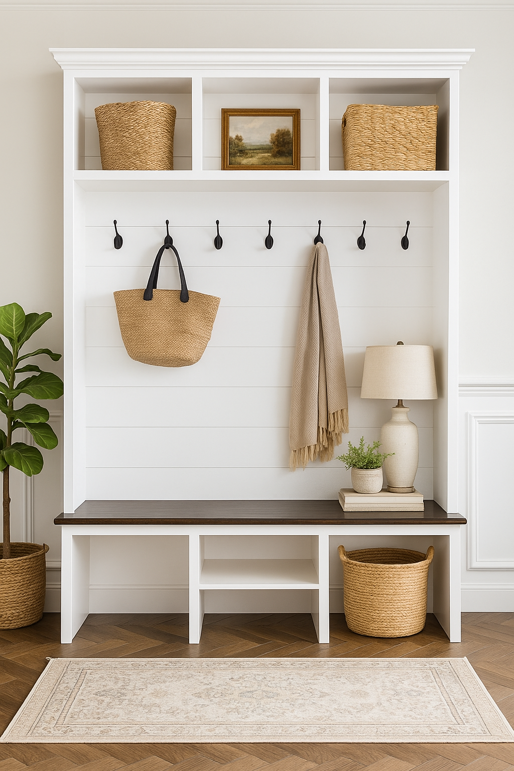 Bluffton Hall Tree with Shoe Storage Bench | Entryway Organizer | Mudroom Furniture & Wall-Mount Coat Rack Cabinet - Griffin Furniture
