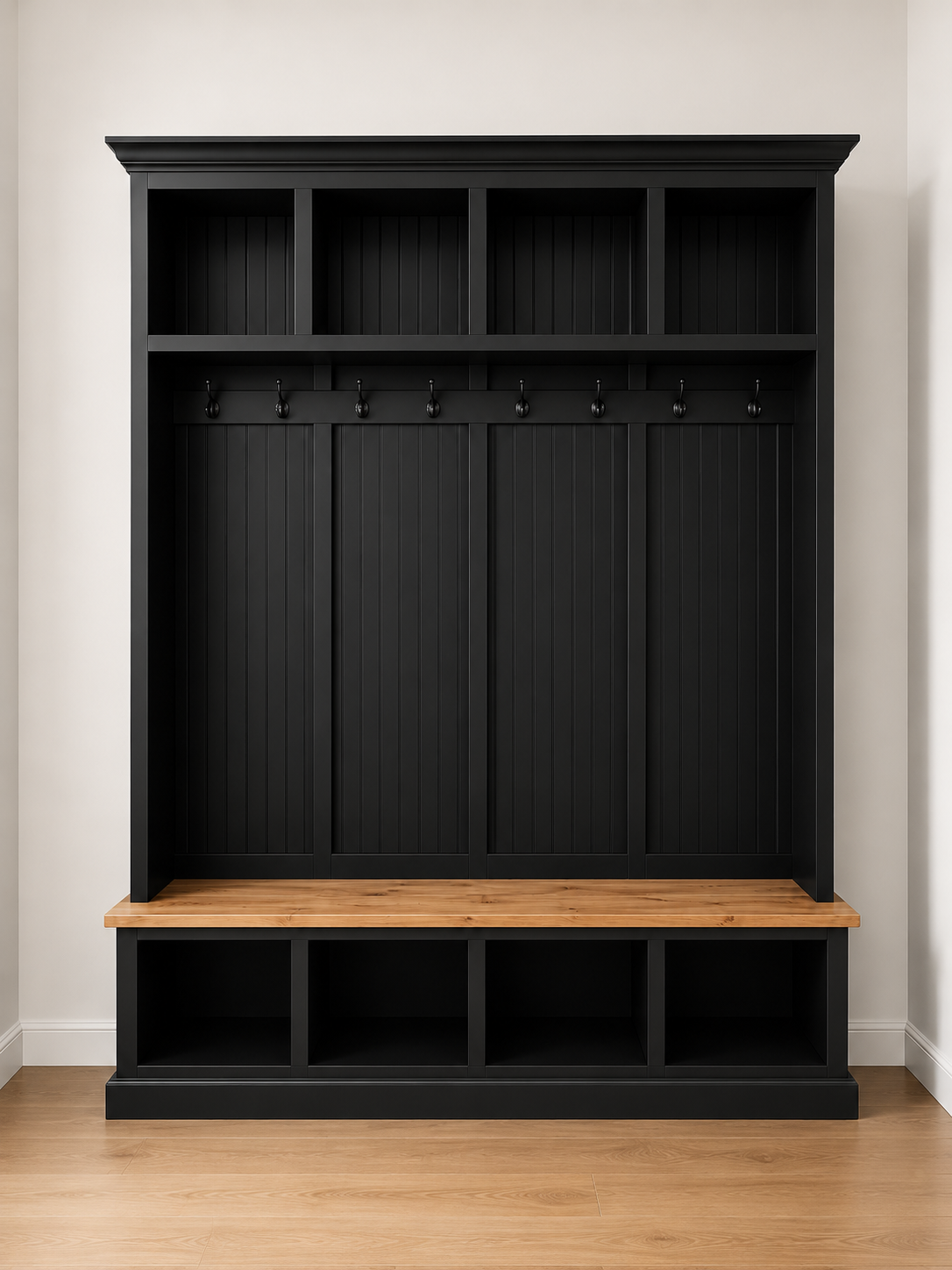 Pennsylvania Entryway Bench with Storage | Custom Wood Mudroom Seating | Handcrafted Hall Tree Bench (4-section) - Griffin Furniture