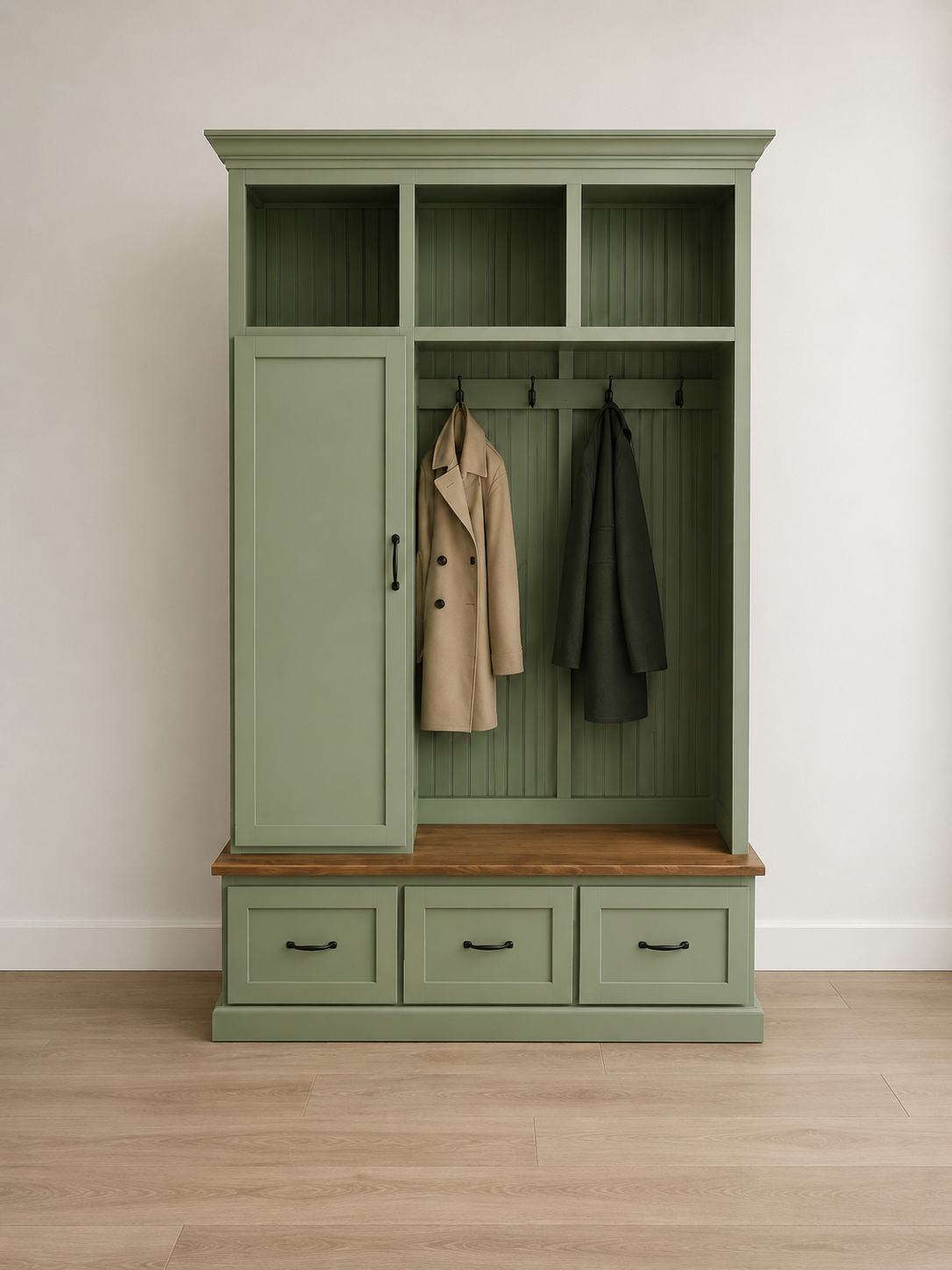 Oregon Mudroom Bench with Shoe Storage & Hooks | Entryway Bench | Custom Hall Tree Locker