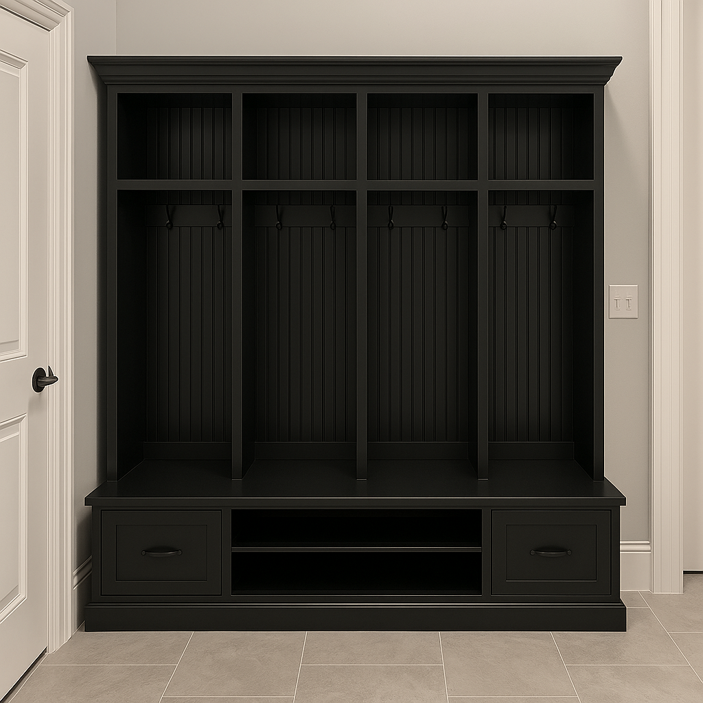 Merrick 4-Section Mudroom Locker – Stylish Entryway Storage & Organization Solution | Custom Wood Hall Tree with Cubbies & Hooks