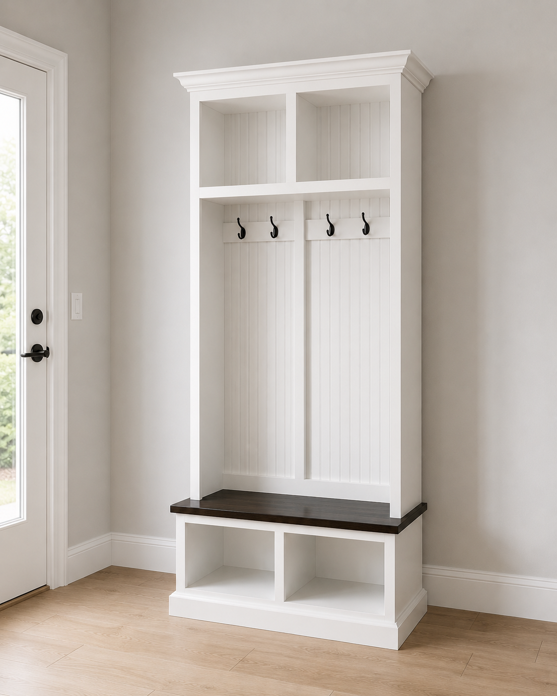 Pennsylvania Entryway Bench with Shoe Storage – 2-Section Solid Wood Mudroom Organizer | Custom Hallway Seating with Storage - Griffin Furniture