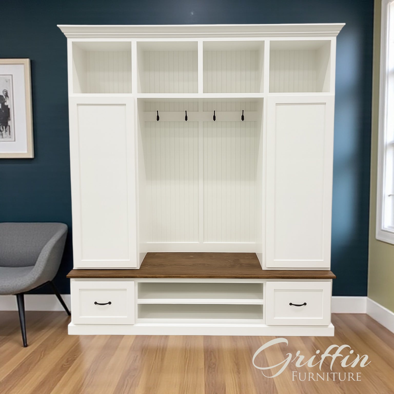 Florida Mudroom Locker Bench with Hall Tree | Custom Storage Solution for Entryways