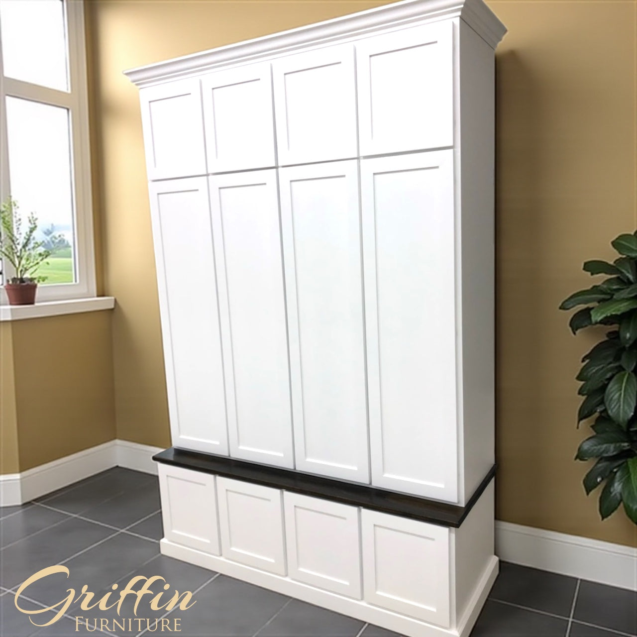 Ashville Entryway Shoe Storage Bench | Custom Mudroom Hall Tree with Drawers, Cubbies & Hooks | Solid Wood Entryway Furniture