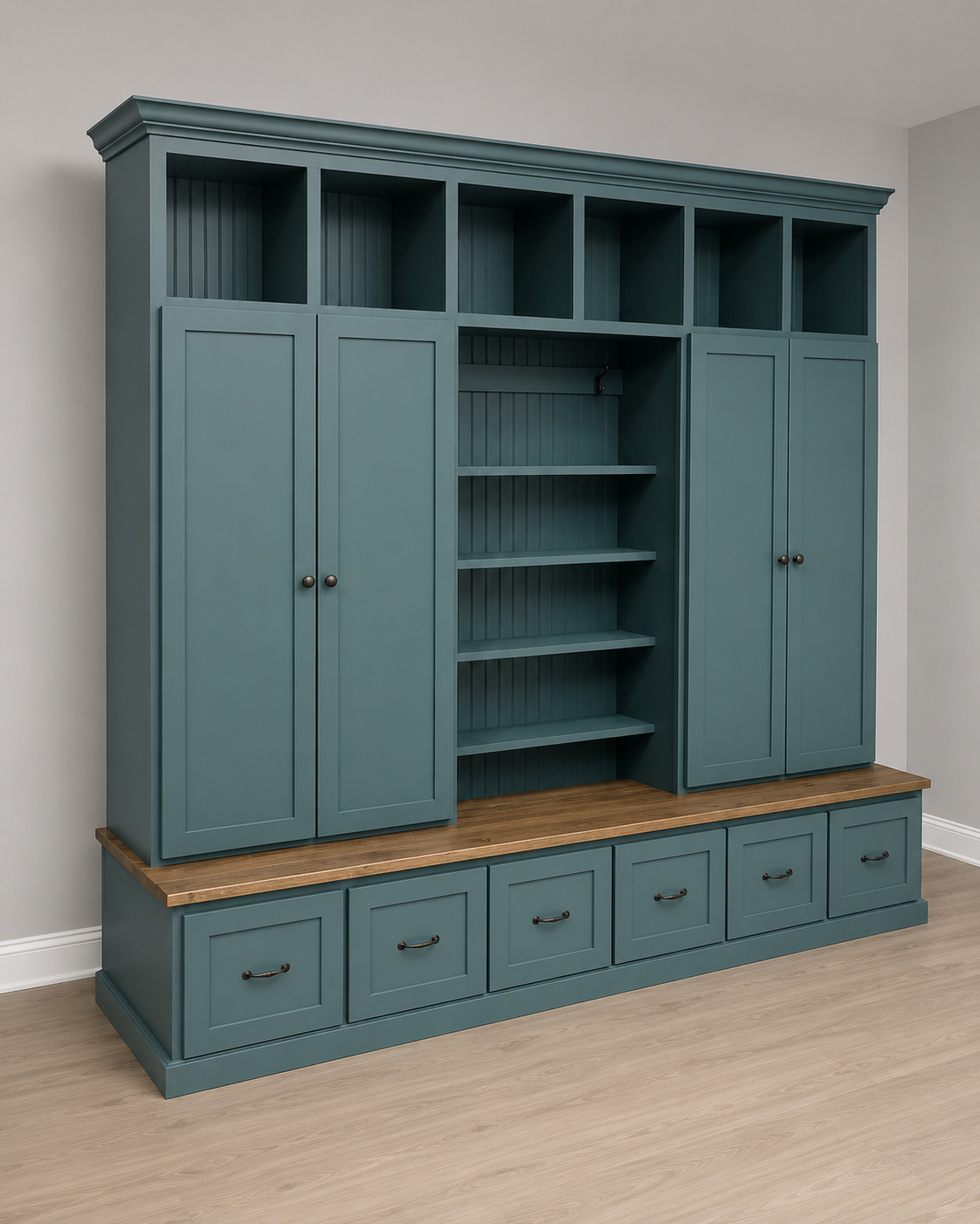 Tennessee Hall Tree with Shoe Storage – Wood Mudroom Locker with Shoe Storage & Coat Rack