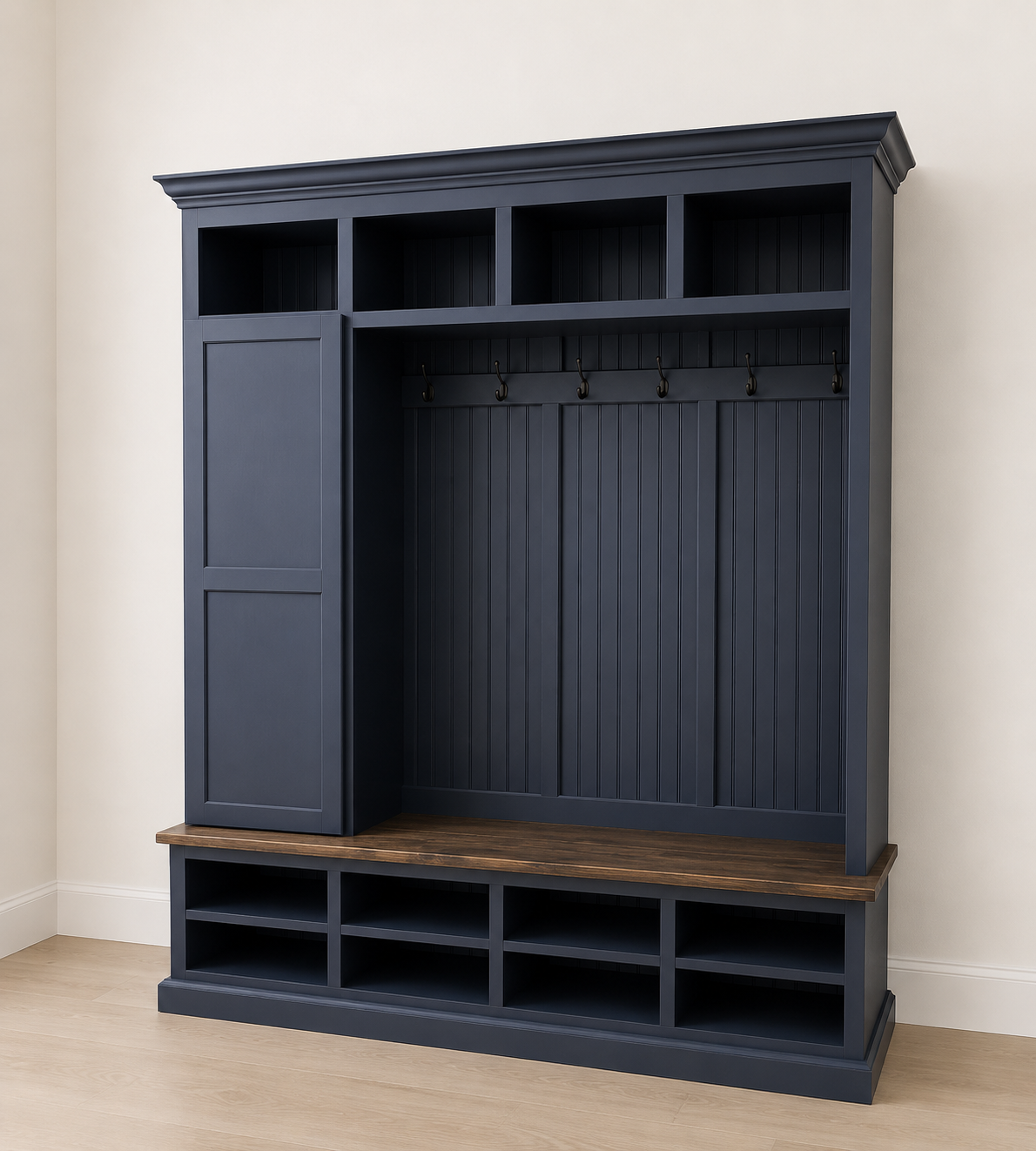 Fort Myers Entryway Shoe Cabinet | 4-Section Hall Tree Bench & Mudroom Storage