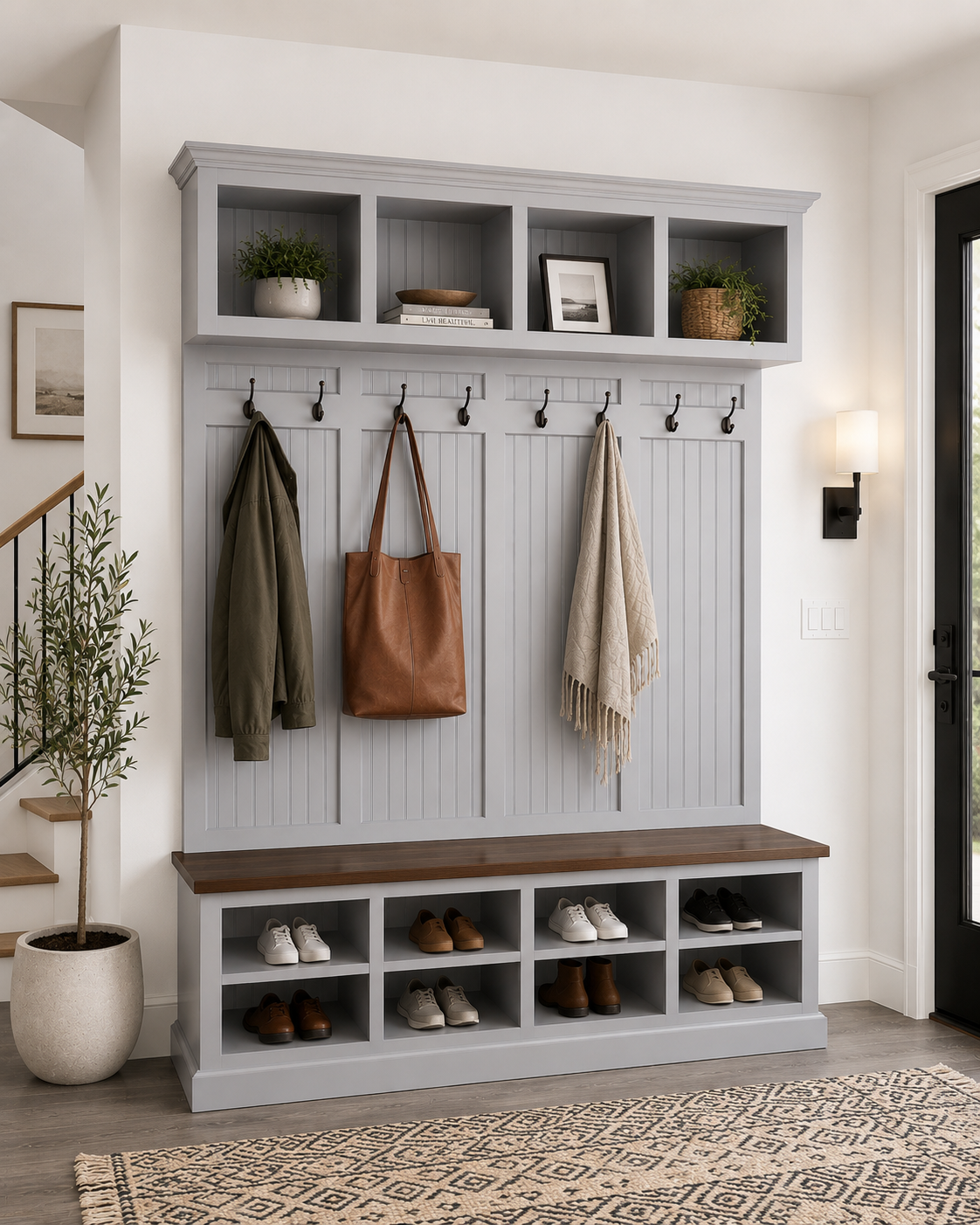 Yale Mudroom Locker Bench with Shoe Storage & Coat Rack – Custom Solid Wood Hall Tree - Griffin Furniture