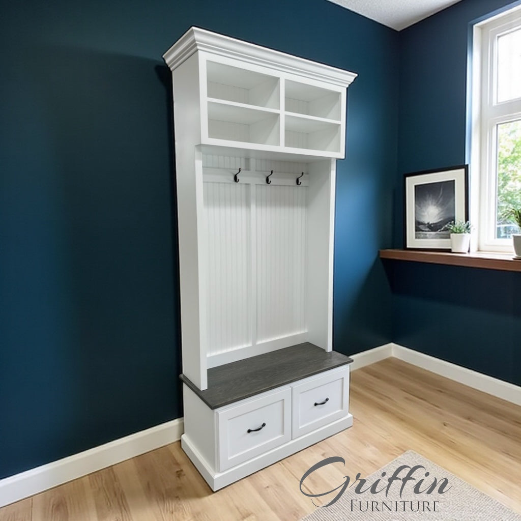 Branson Hall Tree Entryway Bench with Shoe Rack & Mudroom Storage | 2-Section Coat Organizer
