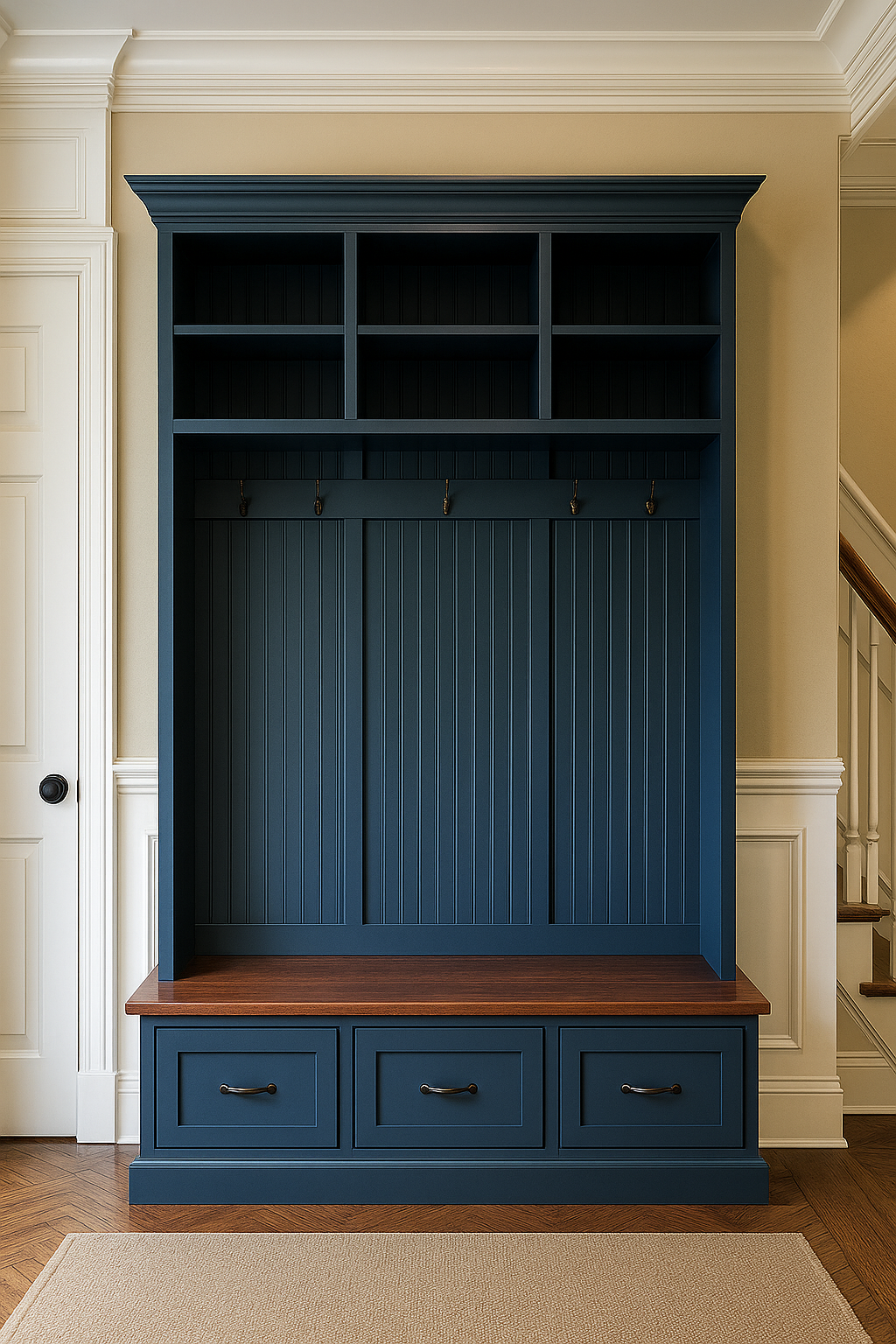 Branson Entryway Bench with Shoe Storage | 3-Section Mudroom Bench, Hall Tree & Wall-Mount Coat Rack – Custom Wood Furniture