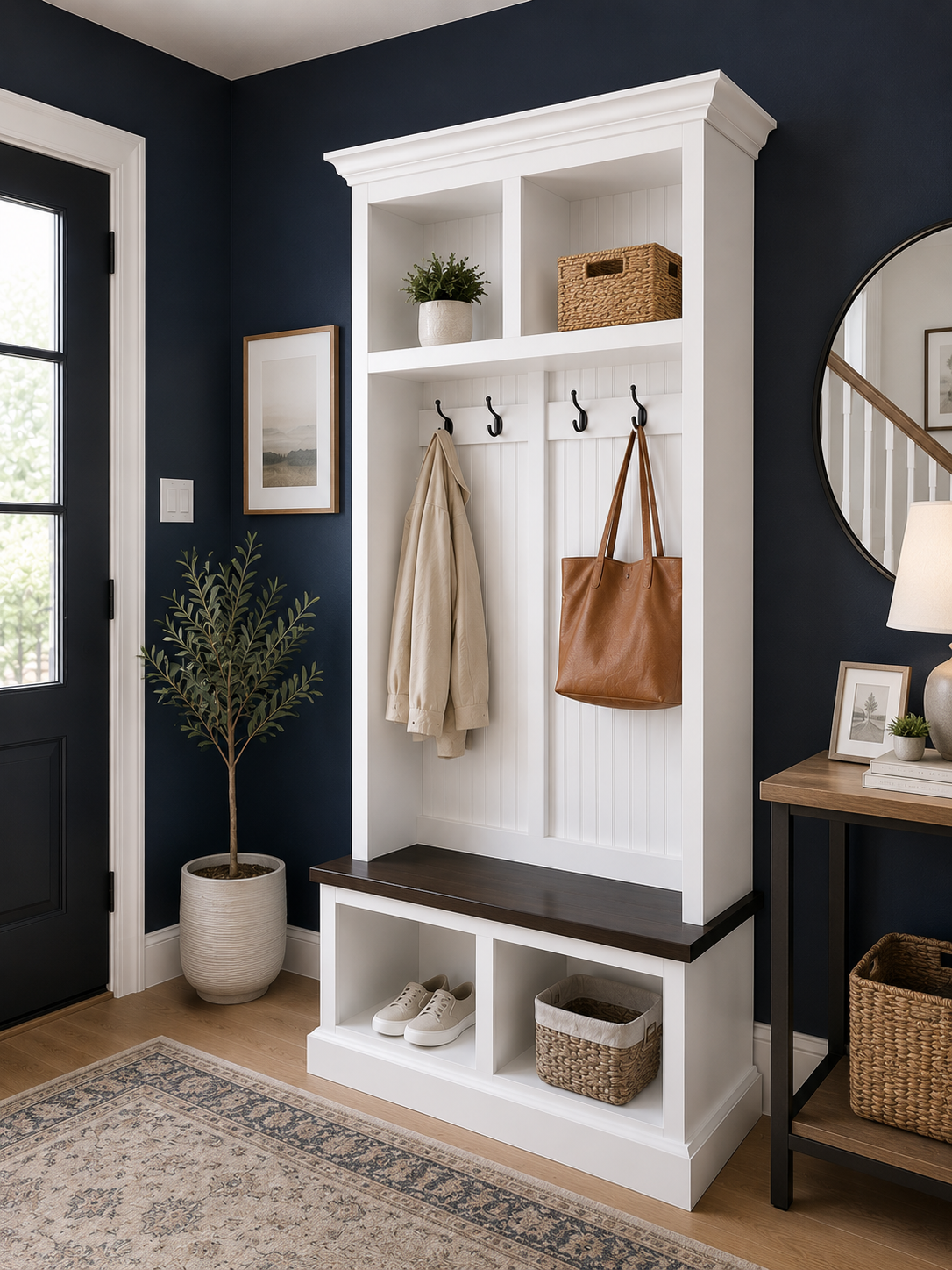 Pennsylvania Entryway Bench with Shoe Storage – 2-Section Solid Wood Mudroom Organizer | Custom Hallway Seating with Storage - Griffin Furniture