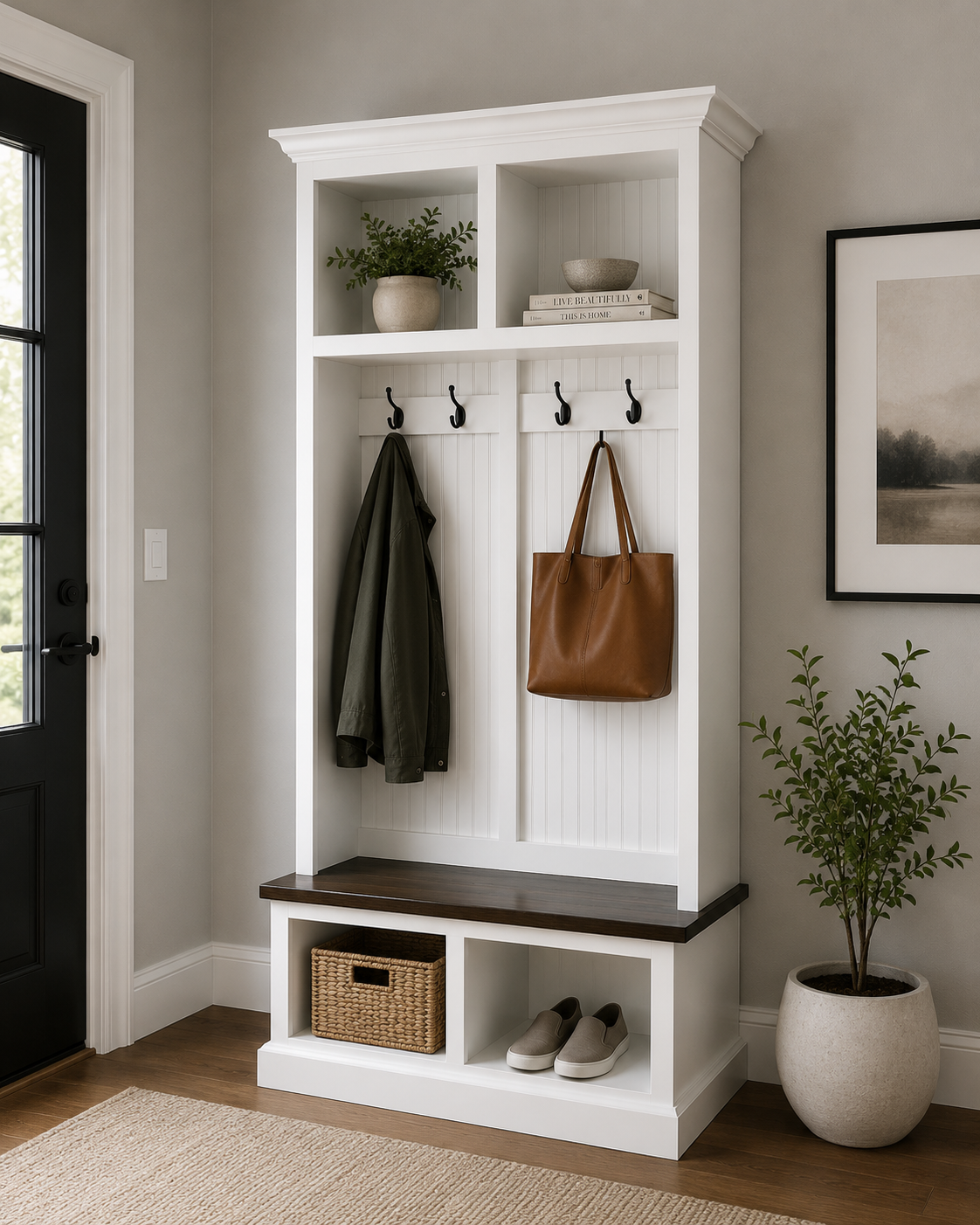 Pennsylvania Entryway Bench with Shoe Storage – 2-Section Solid Wood Mudroom Organizer | Custom Hallway Seating with Storage - Griffin Furniture