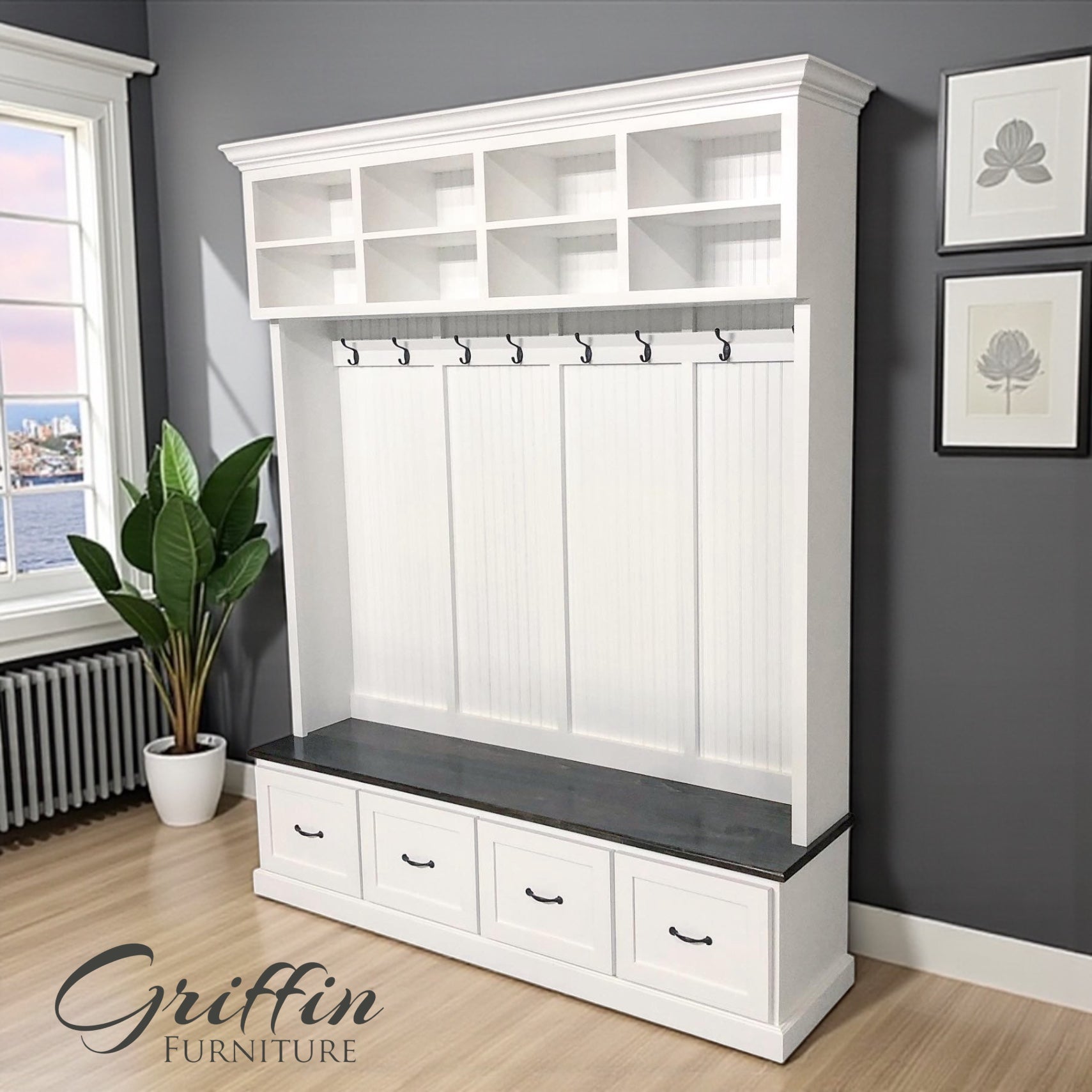 Branson Entryway Bench with Shoe Storage | 4-Section Mudroom Bench, Hall Tree & Wall-Mount Coat Rack – Custom Wood Furniture
