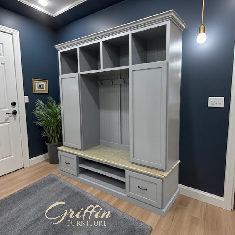 Florida Mudroom Locker Bench with Hall Tree | Custom Storage Solution for Entryways
