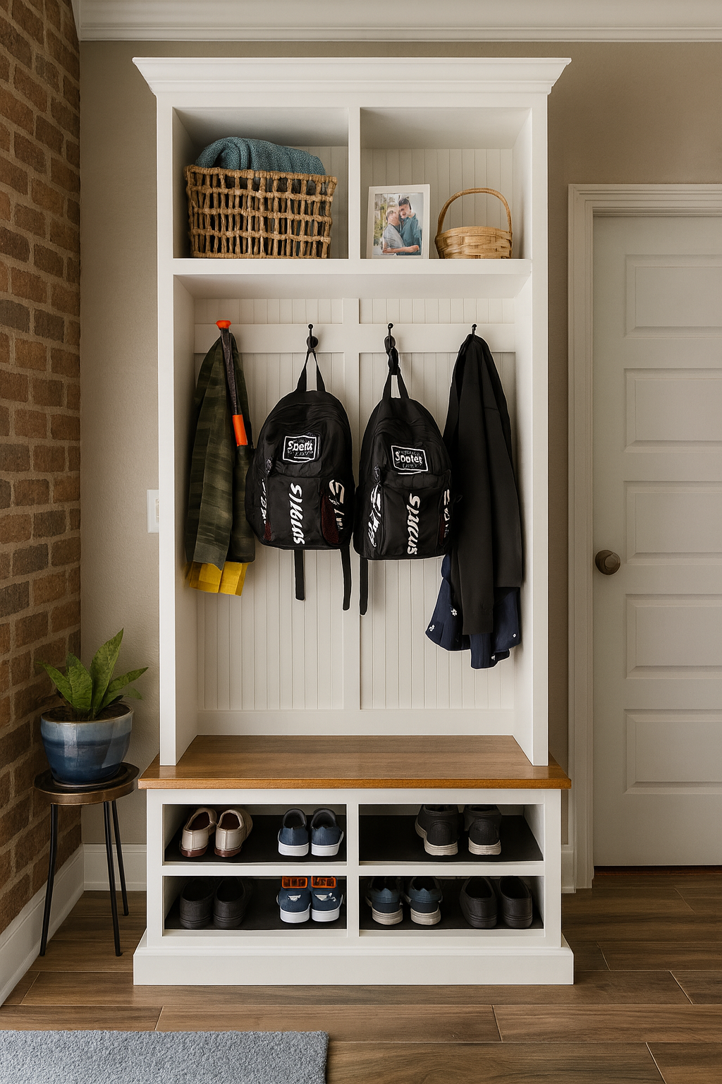 Moraga Hall tree entry bench custom cabinet coat rack mudroom furniture (2 section)