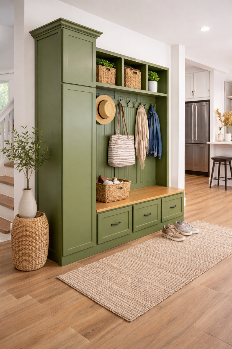 Holbrook Entryway Bench with Shoe Storage |3-Section Wood Mudroom