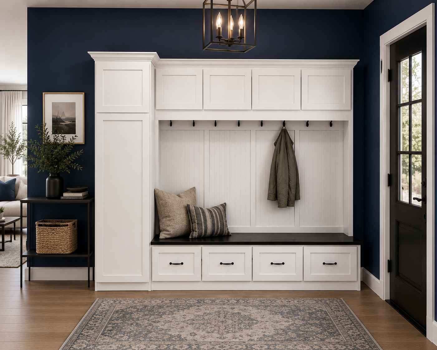 Jacksonville Coat Rack with Bench | Entryway Hall Tree | Standing Mudroom Organizer with Storage | Solid Wood Furniture (4-section)
