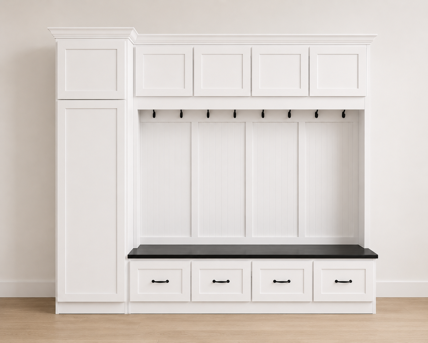 Jacksonville Coat Rack with Bench | Entryway Hall Tree | Standing Mudroom Organizer with Storage | Solid Wood Furniture (4-section) - Griffin Furniture