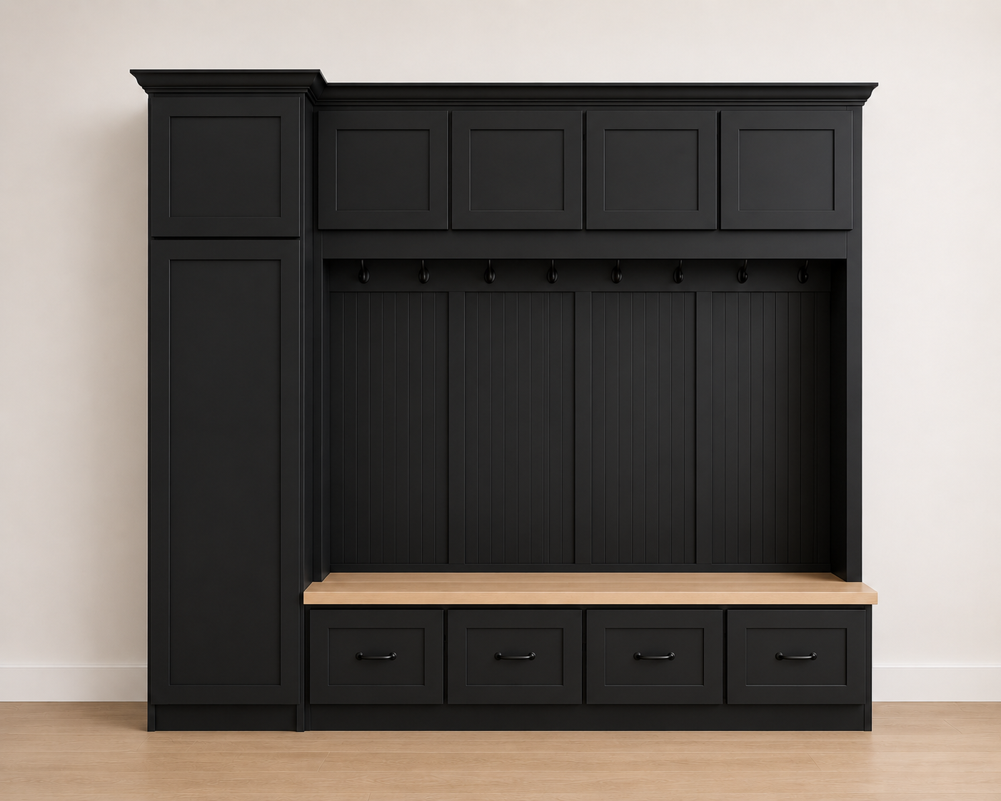 Jacksonville Coat Rack with Bench | Entryway Hall Tree | Standing Mudroom Organizer with Storage | Solid Wood Furniture (4-section) - Griffin Furniture
