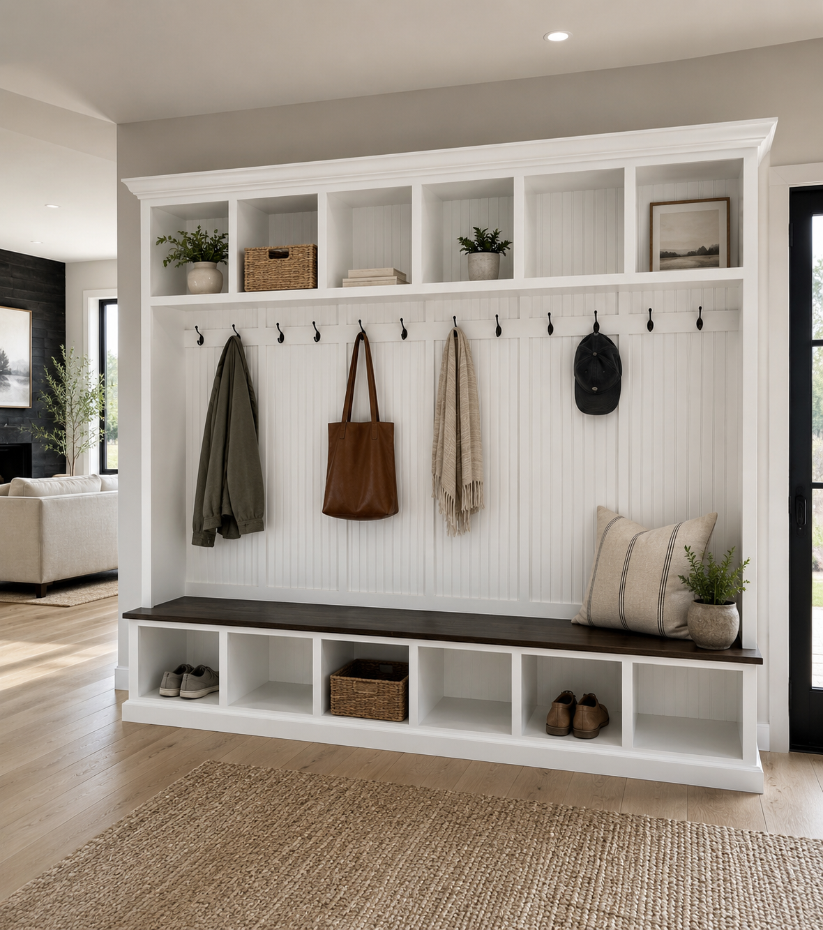 Pennsylvania 6-Section Entryway Bench with Storage – Custom Mudroom Organizer | Wood Hall Tree Seating - Griffin Furniture